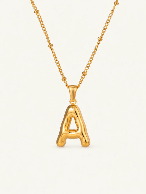 Salome Bubble Initial Necklace, letter A pendant on a beaded chain