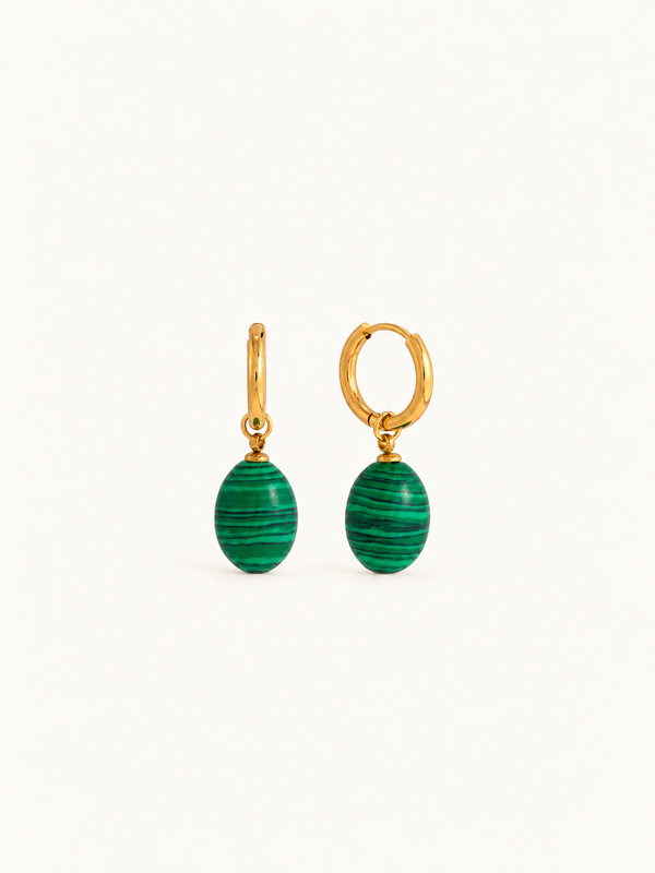 Azalee Oval Stone Drop Hoop Earrings – Green