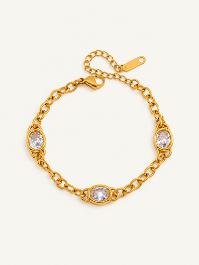 Cassandre Oval Stone Chain Bracelet — Clear