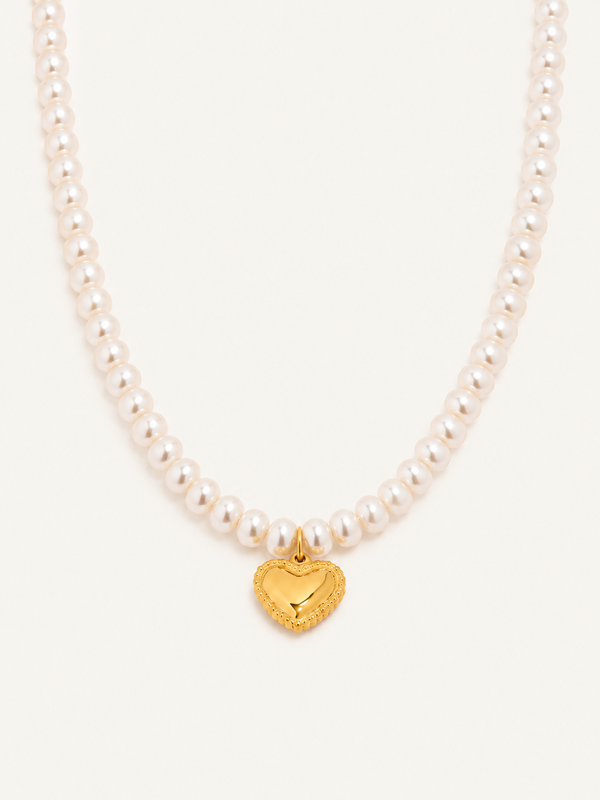 Chloe Pearl Heart Pendant Necklace – Gold