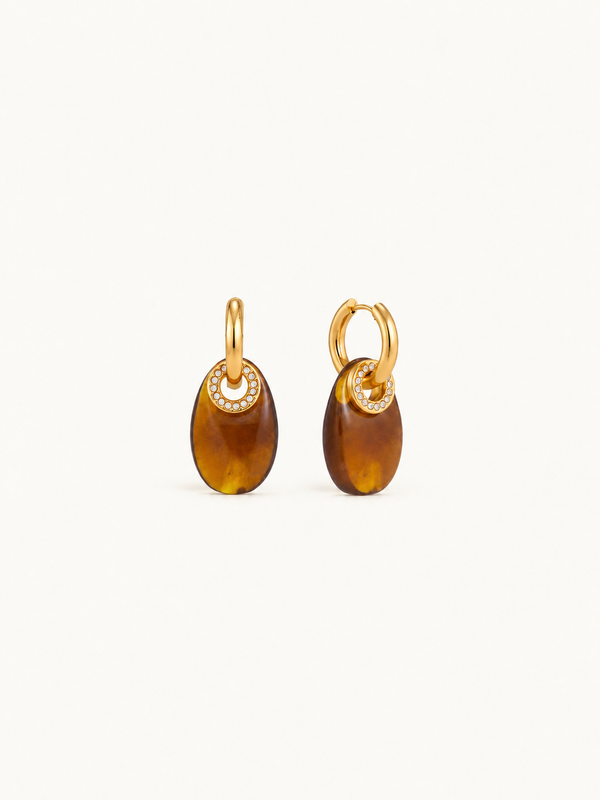 Corentine Oval Resin Drop Earrings — Brown