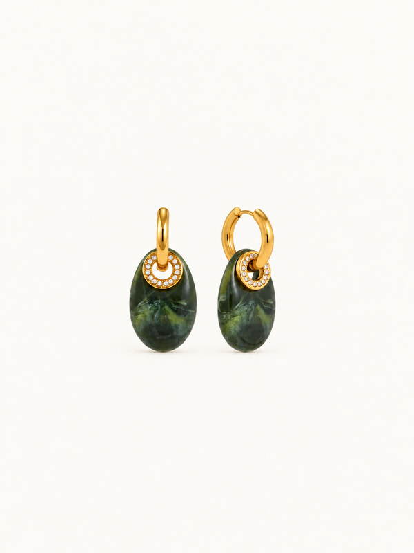 Corentine Oval Resin Drop Earrings — Green