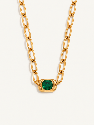 Delphine Green Glass Necklace — Gold