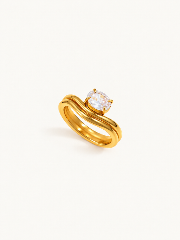 Diane Double Wave Crystal Ring - Gold clean variation image