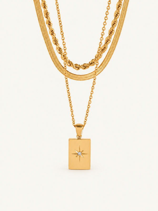 Francoise Triple Layer Star Tag Necklace - Gold clean variation image