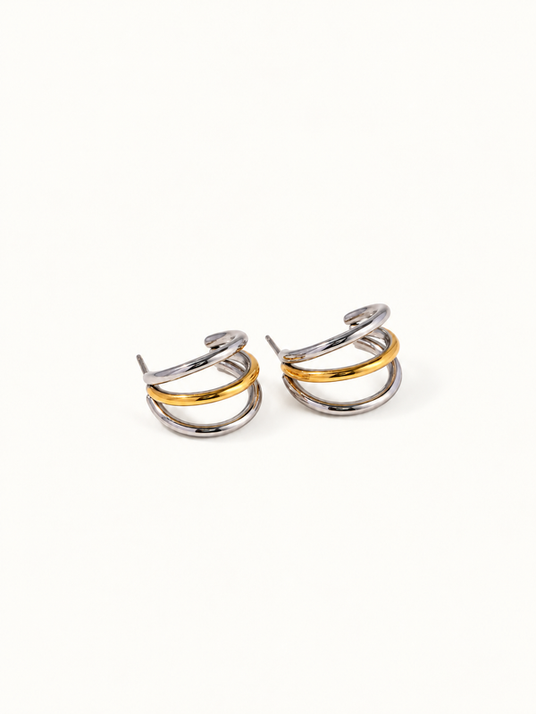Henriette Triple-Band Hoop Earrings - Two-Tone clean variation image