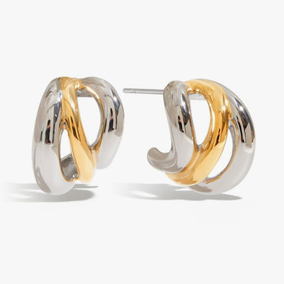 Twisted half-hoop studs in mixed gold and silver tone