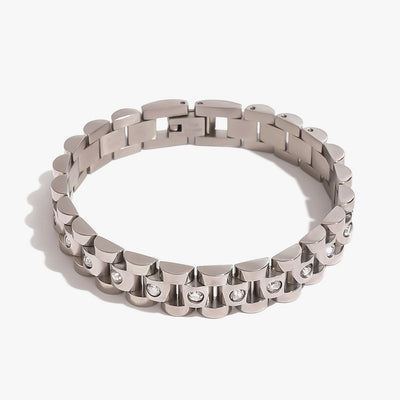 Silver-tone watch-link bracelet set with small crystals