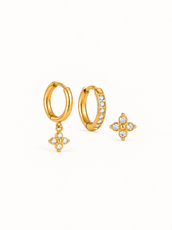 Julienne Flower Trio Earrings - Gold Clear clean variation image