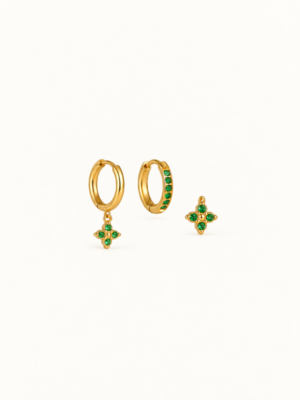 Julienne Flower Trio Earrings - Gold Green clean variation image