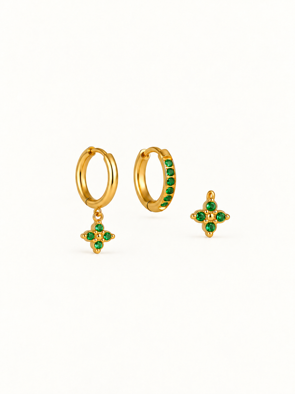 Julienne Flower Trio Earrings - Gold Green clean variation image