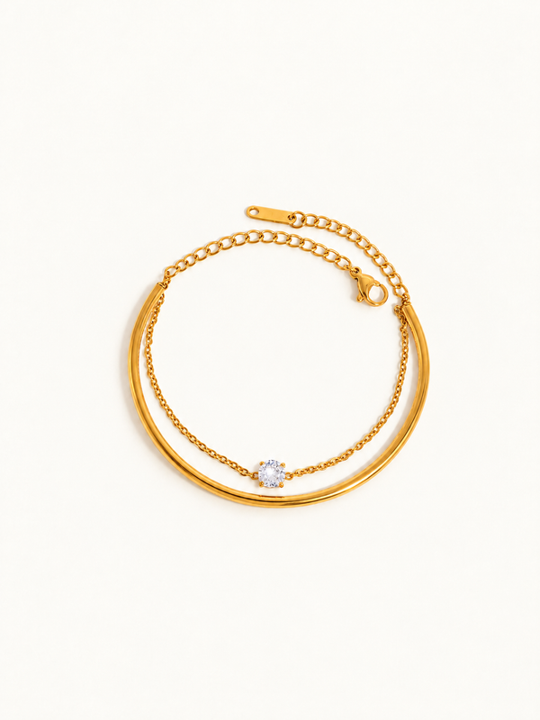 Justine Bangle and Chain Bracelet - Gold clean variation image