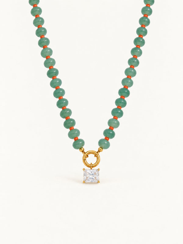 Blandine Beaded Stone Necklace – Green, product image with measurements