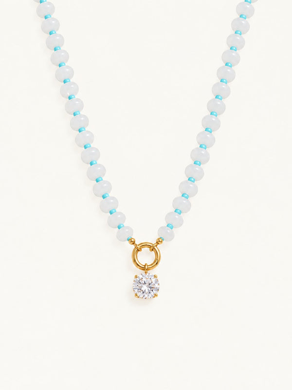 Blandine Beaded Stone Necklace – White, product image with measurements
