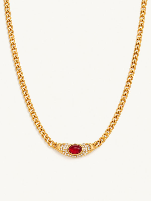 Clarisse Vintage Stone Curb Necklace – Red, product image with measurements