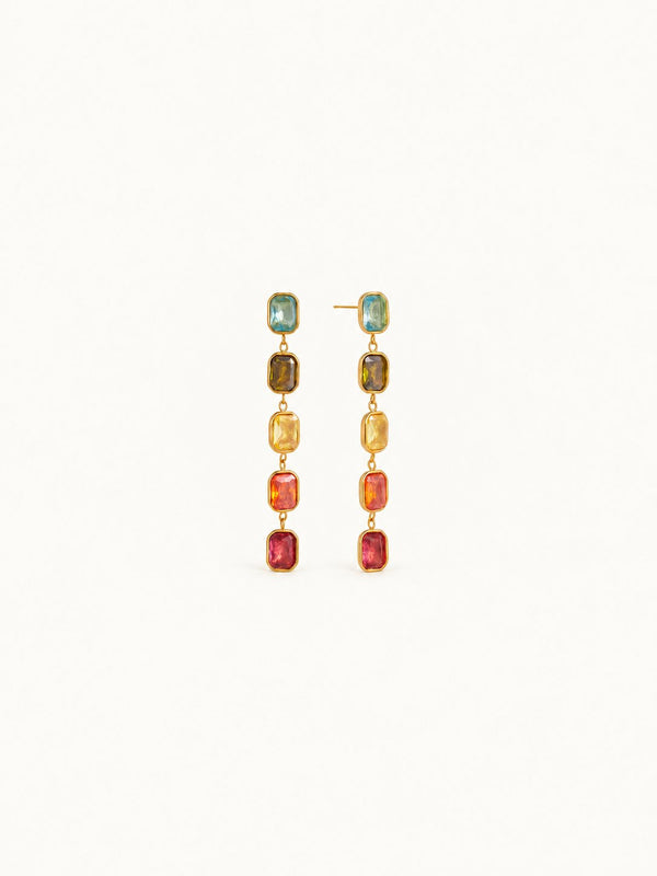 Fanette Linear Stone Drop Earrings – Warm Multi Rectangle, product image with measurements