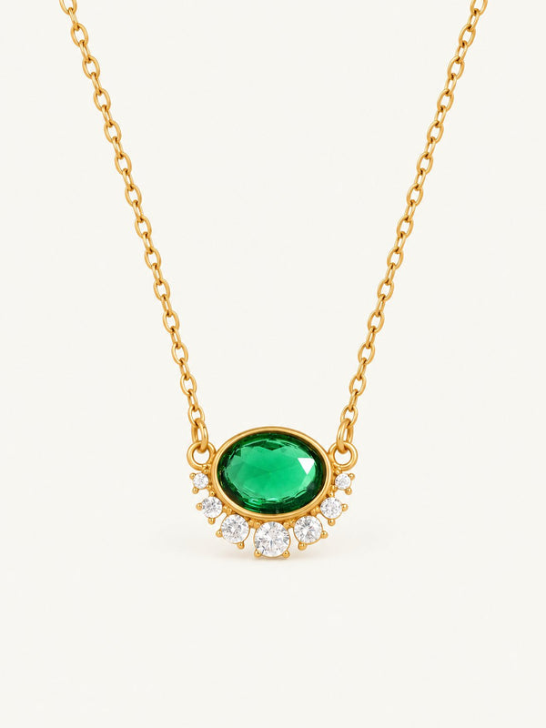 Geraldine Oval Stone Halo Pendant Necklace, close view
