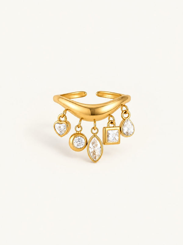 Ismerie Stone Charm Fringe Wave Ring, close view
