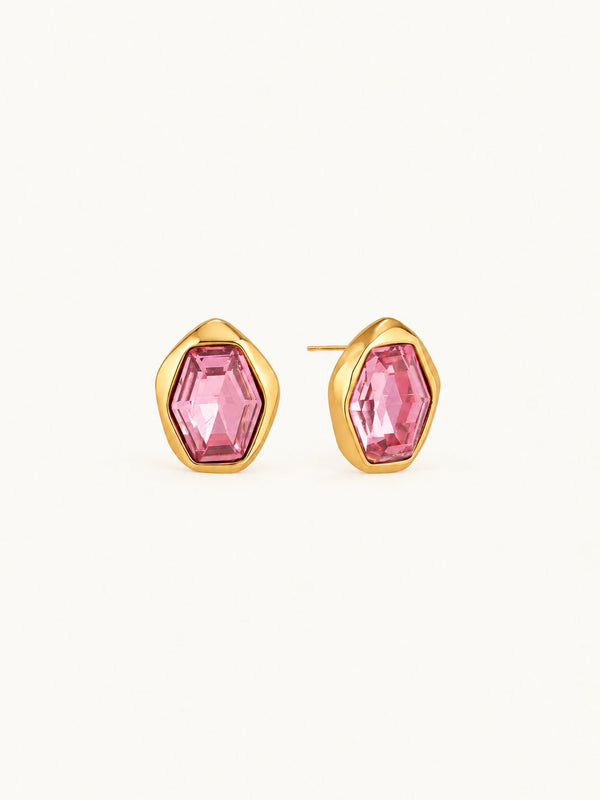 Odalie Faceted Hexagon Stud Earrings – Pink, product image with measurements