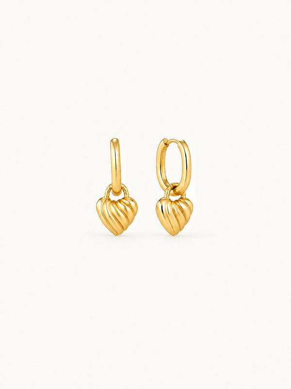 Oriane Ribbed Heart Drop Huggie Earrings, product image with measurements