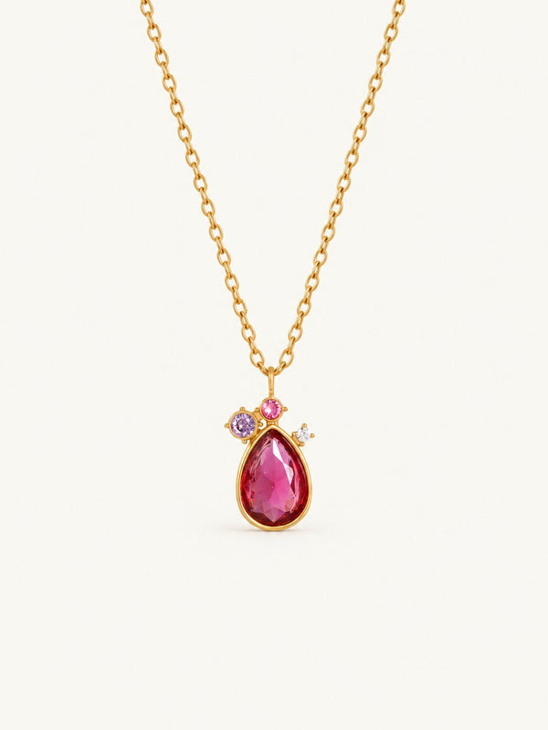 Pascaline Pink Teardrop Cluster Pendant Necklace, close view