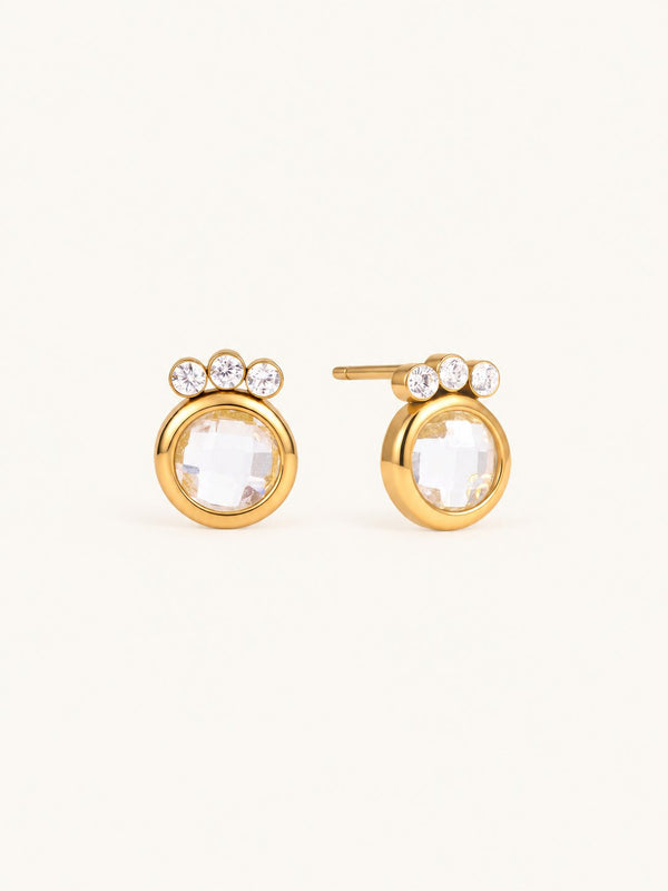 Sabrina Pastel Bezel Stud Earrings – Clear Round, product image with measurements