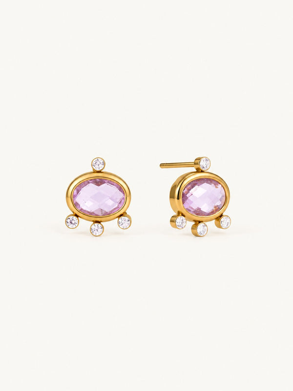 Sabrina Pastel Bezel Stud Earrings – Lilac Oval, product image with measurements