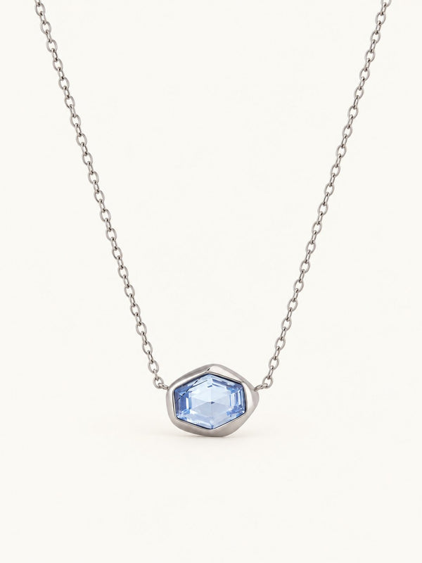 Yolande Faceted Hexagon Pendant Necklace – Blue, product image with measurements