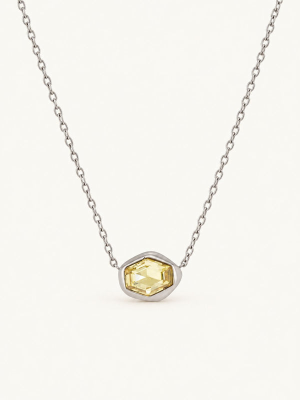 Yolande Faceted Hexagon Pendant Necklace – Yellow, product image with measurements