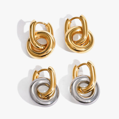 Knotted circle earrings in gold tone and mixed gold and silver