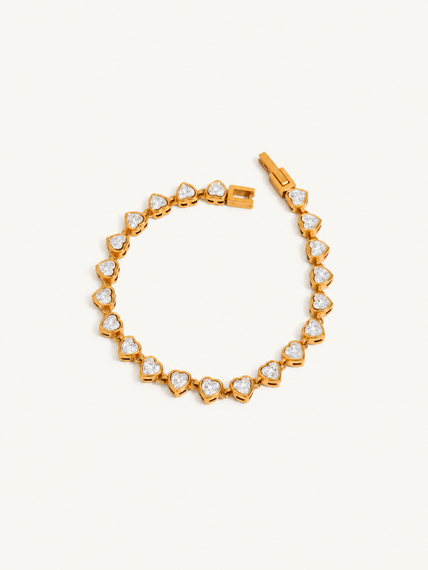 Odile Crystal Chain Bracelet — Pave Heart Gold