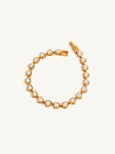 Odile Crystal Chain Bracelet — Pave Heart Gold