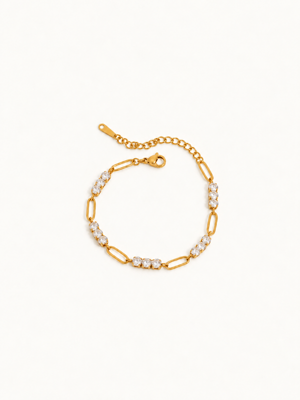 Odile Crystal Chain Bracelet — Paperclip & Crystal Gold