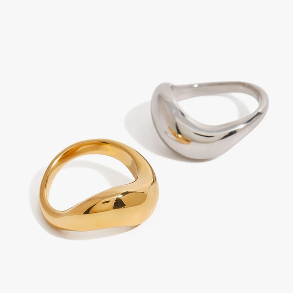 Smooth wave-form rings in gold tone and silver tone