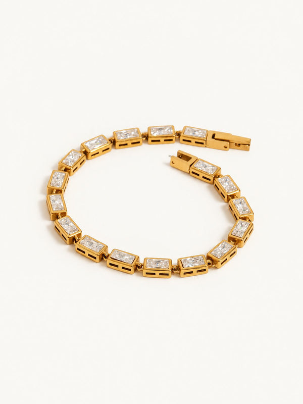 Philippine Crystal Tennis Bracelet, round pave link, gold