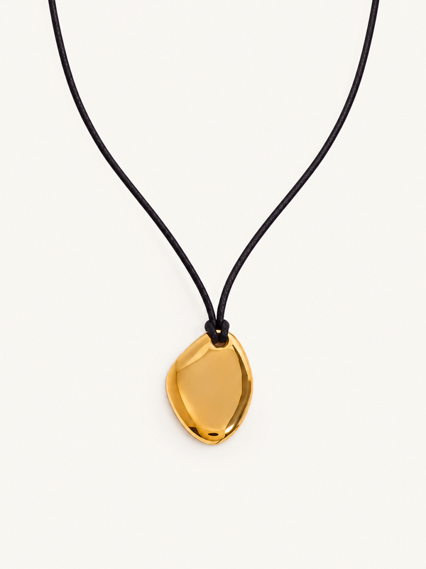 Renee Sculptural Pendant Cord Necklace — Oval Pebble Gold