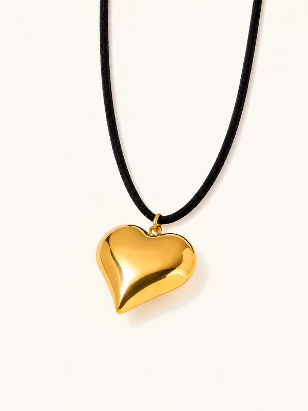 Rosine Puffed Heart Cord Necklace — Gold