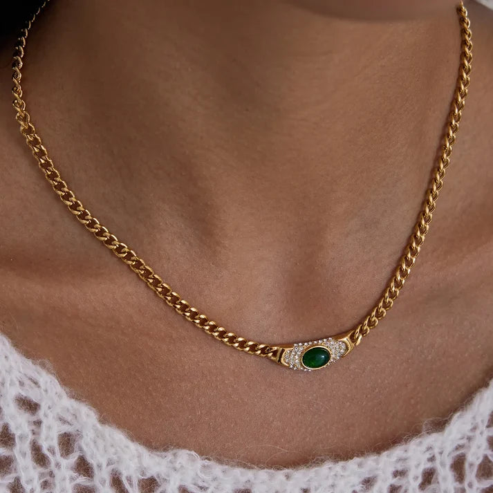 Clarisse Vintage Stone Curb Necklace – Green