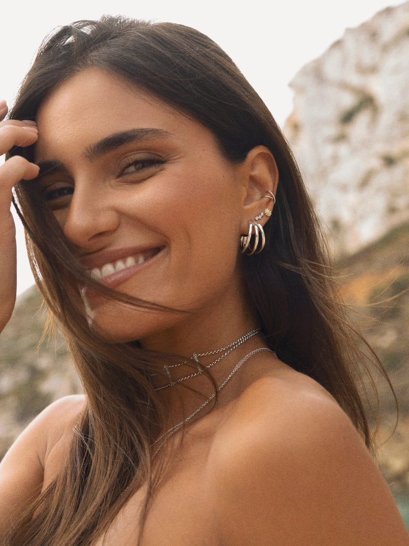 Henriette Triple-Band Hoop Earrings – Silver