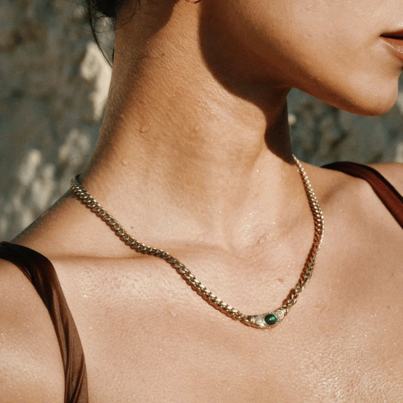 Clarisse Vintage Stone Curb Necklace – Green
