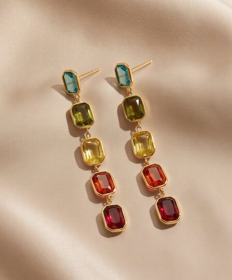 Fanette Linear Stone Drop Earrings – Warm Multi Rectangle