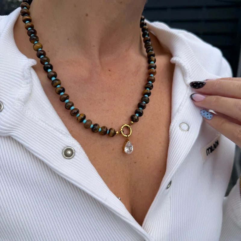 Blandine Beaded Stone Necklace – Brown
