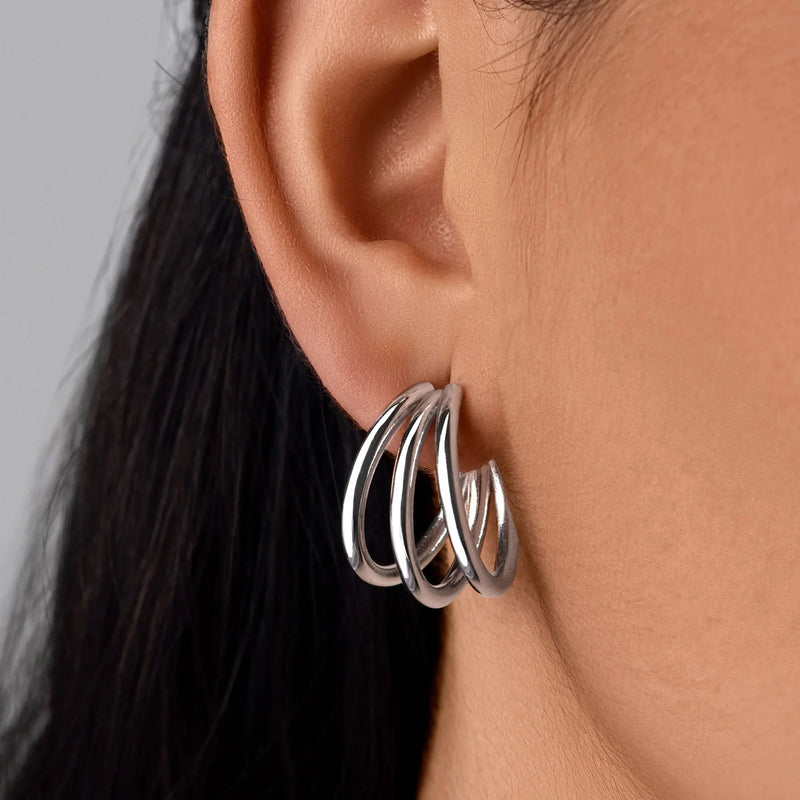 Henriette Triple-Band Hoop Earrings – Silver