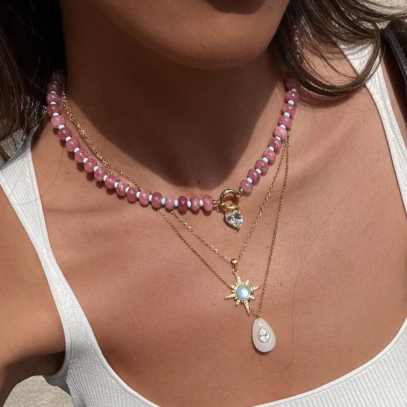 Blandine Beaded Stone Necklace – Pink