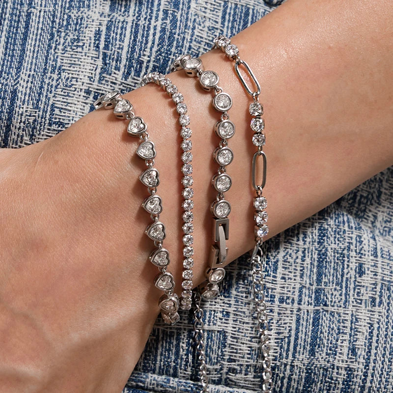 Odile Crystal Chain Bracelet, close-up of the stack on the wrist