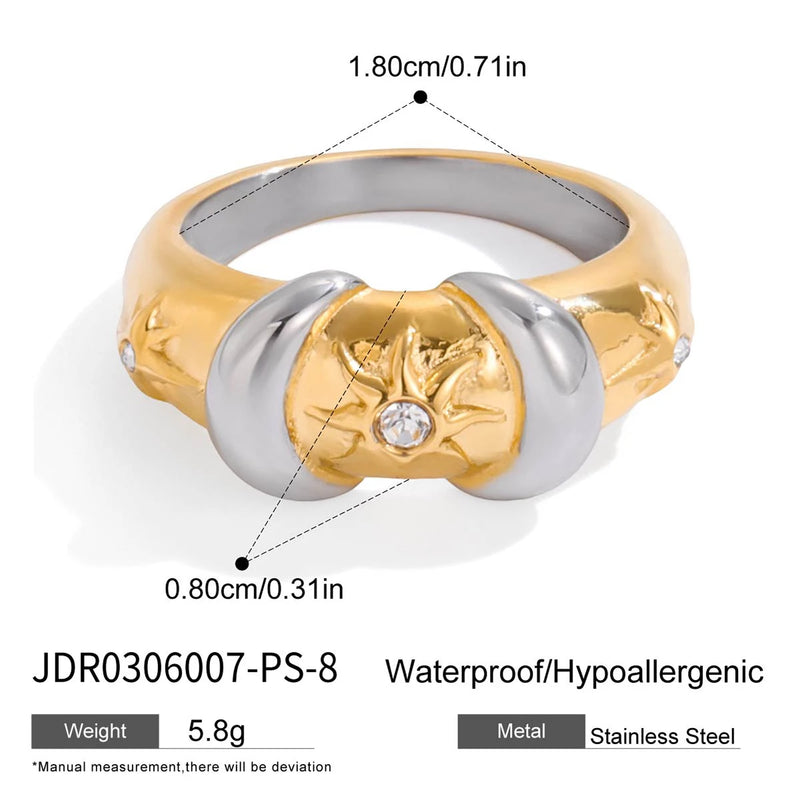 Specification card showing the domed ring's measurements and weight