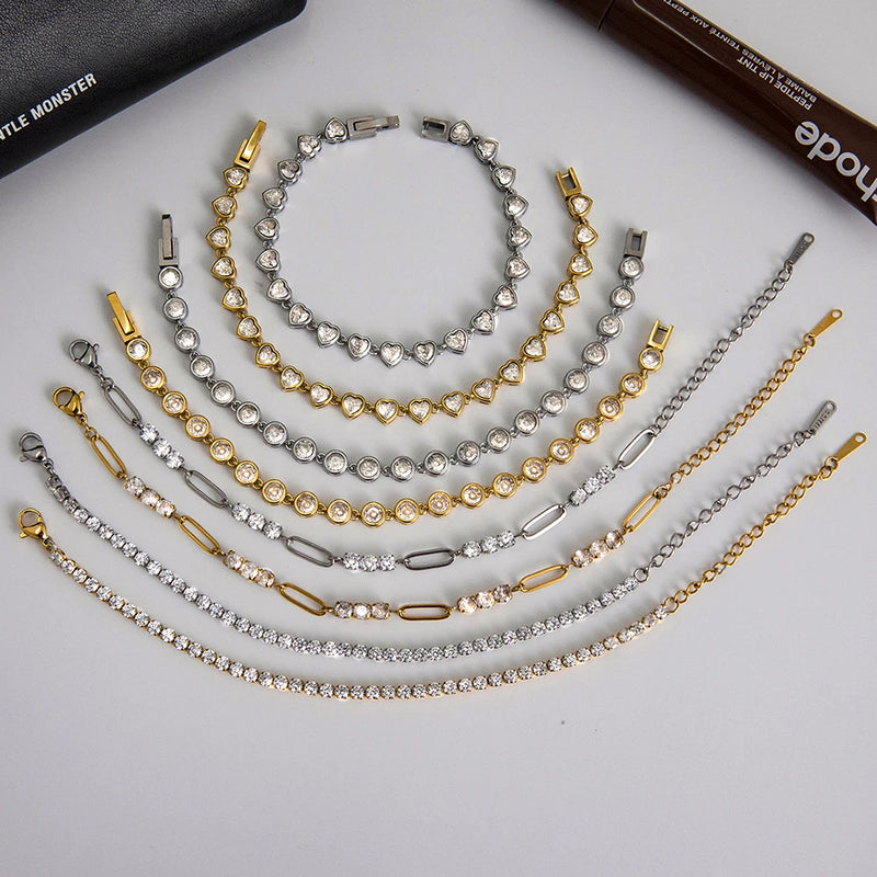 Odile Crystal Chain Bracelet, the designs laid out in gold-tone and silver-tone