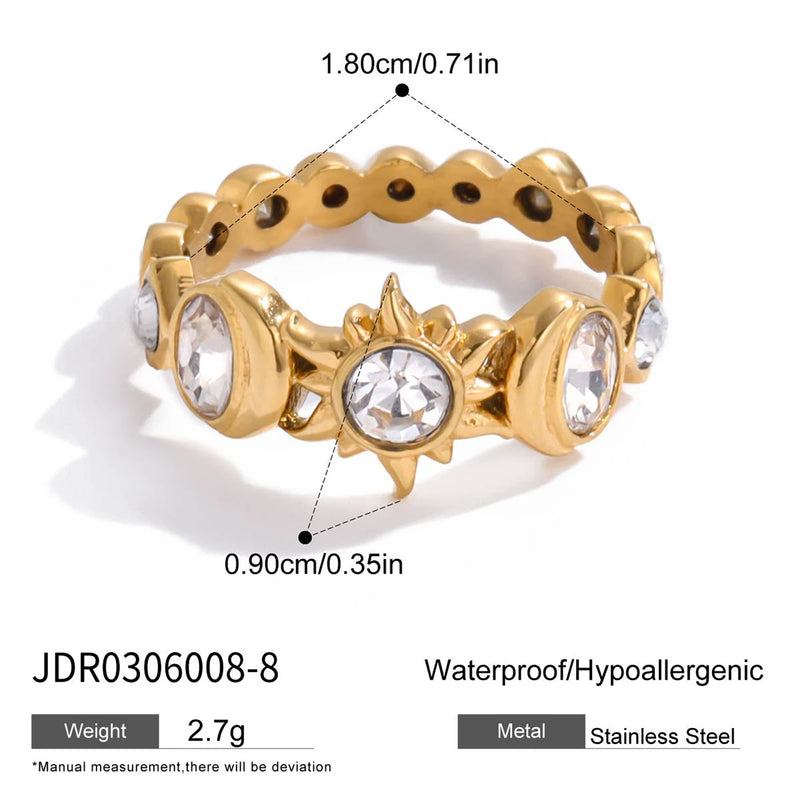 Specification card showing the crystal ring's measurements and weight