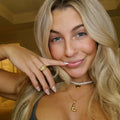 Salome Bubble Initial Necklace worn around the neck – Macaje