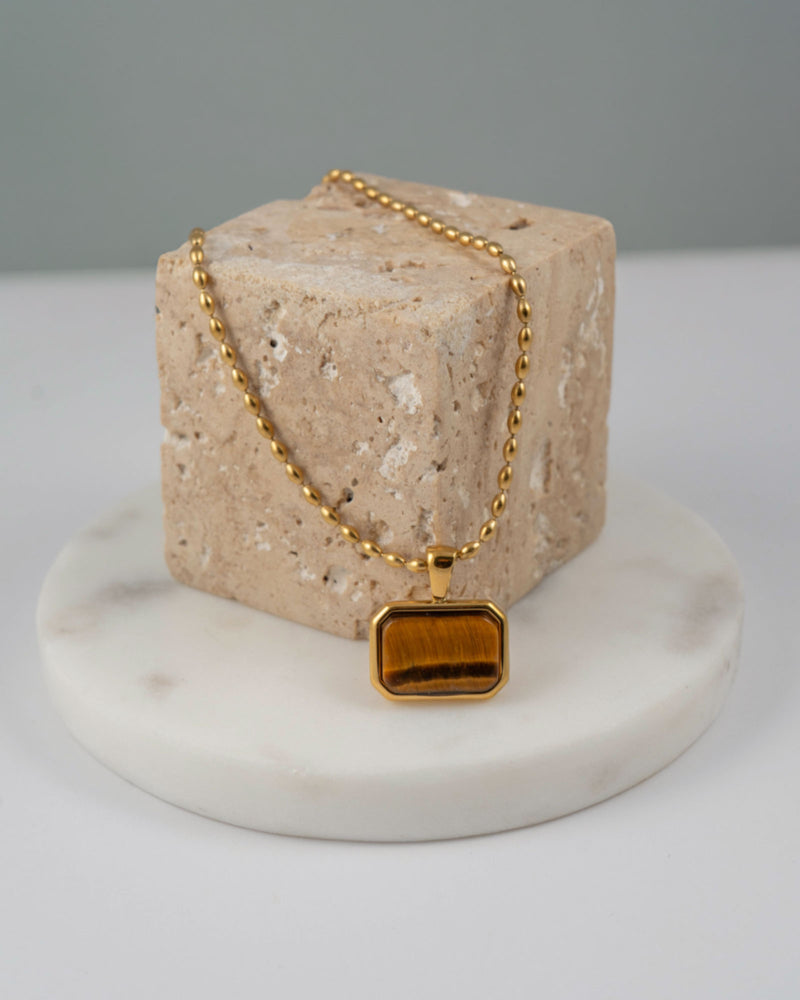 Colombine Rectangle Stone Pendant Necklace – Tiger's Eye